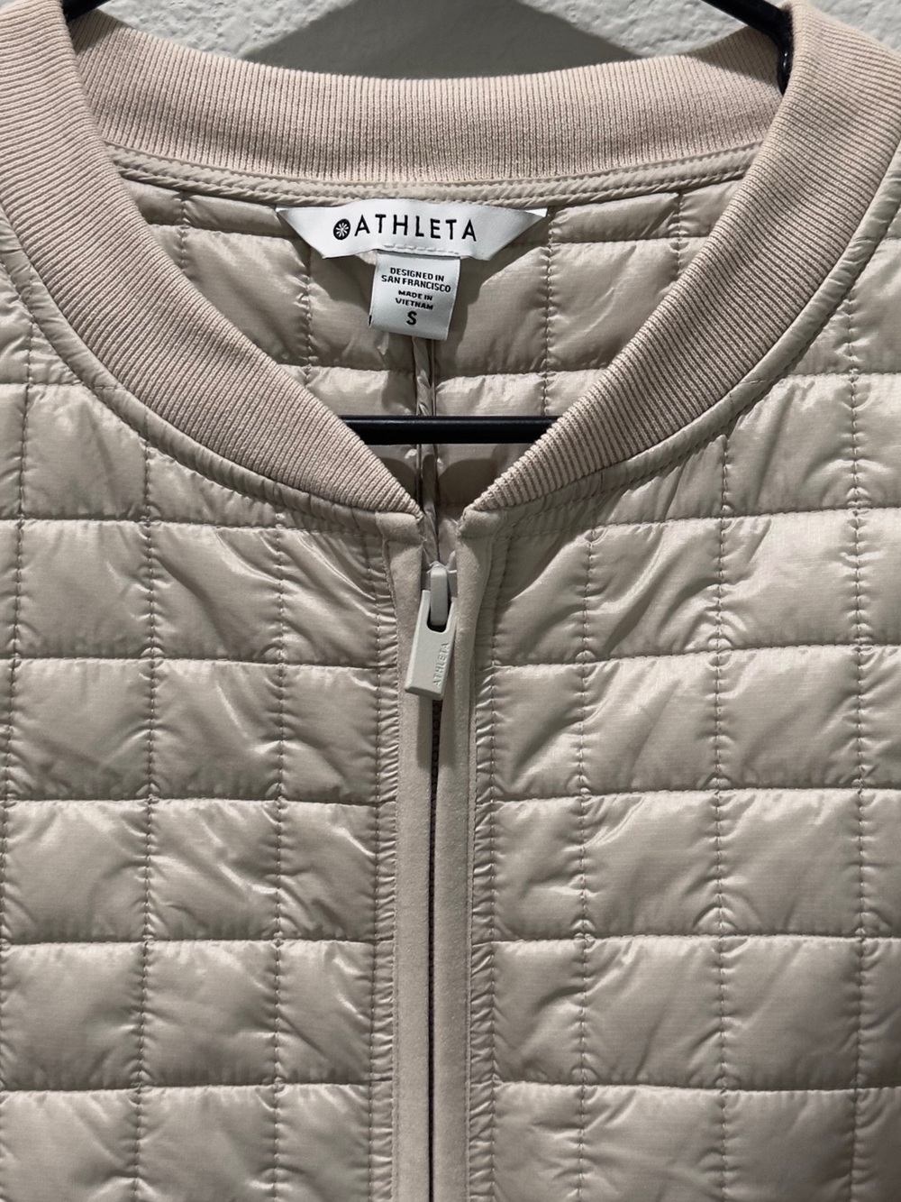 Athleta Quilted Long Zip-Front Jacket in Light Beige - Picture 2 of 4
